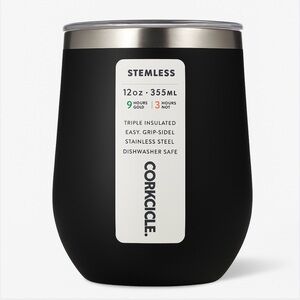 Corkcicle 12 oz Black Tumbler with Minimalist Accents